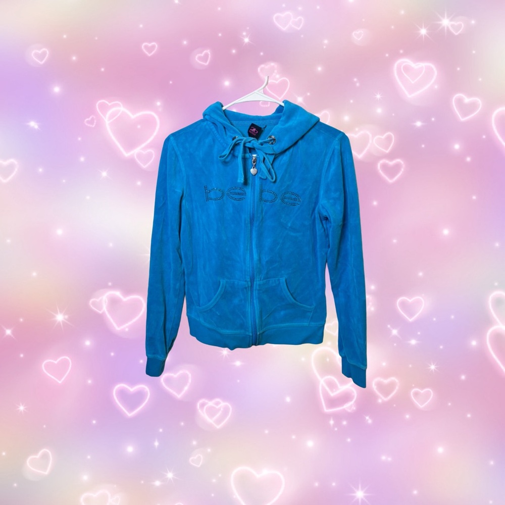 ✨cute blue bebe zip up jacket with rhinestones✨